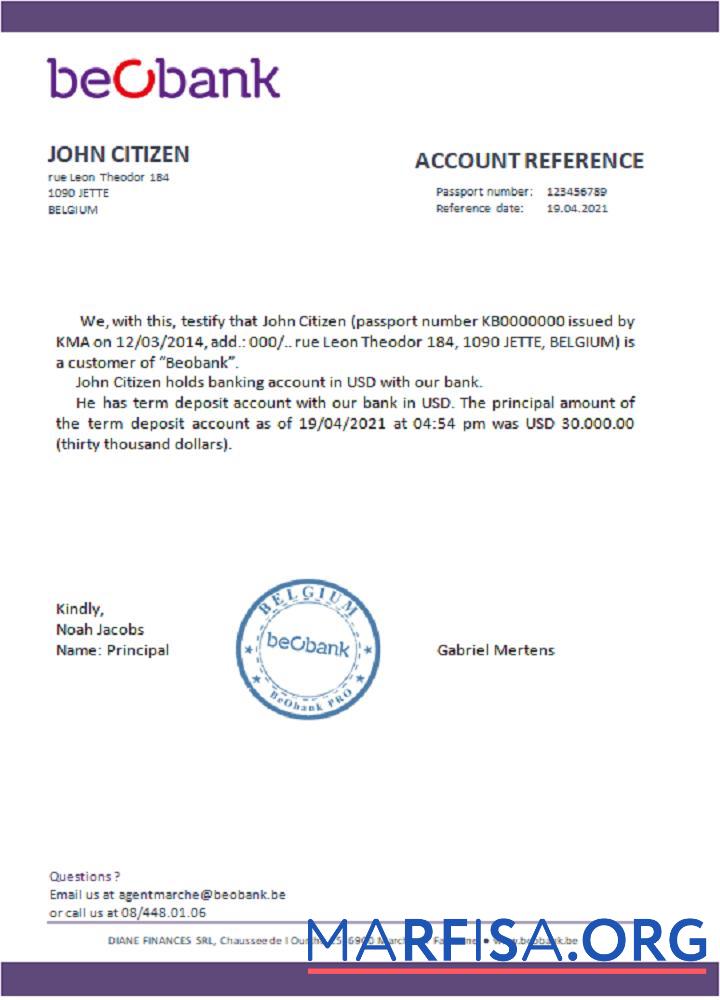 Downloadable Belgium Beobank reference template